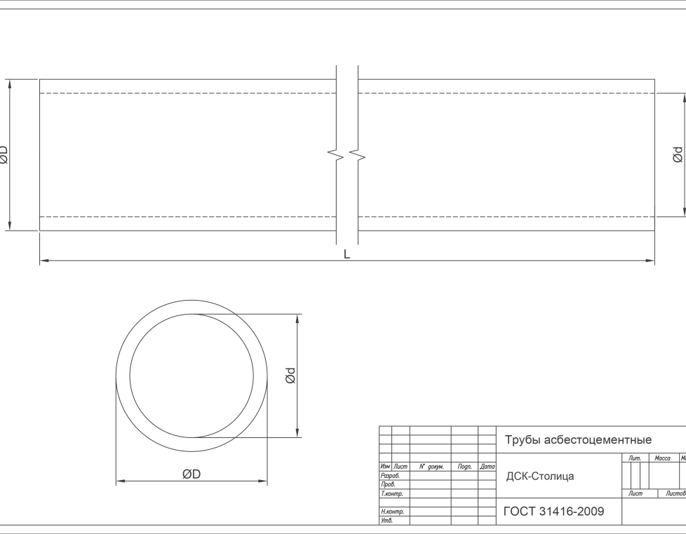 Труба асбестоцементная безнапорная диаметр 200 мм длина 3,95 м